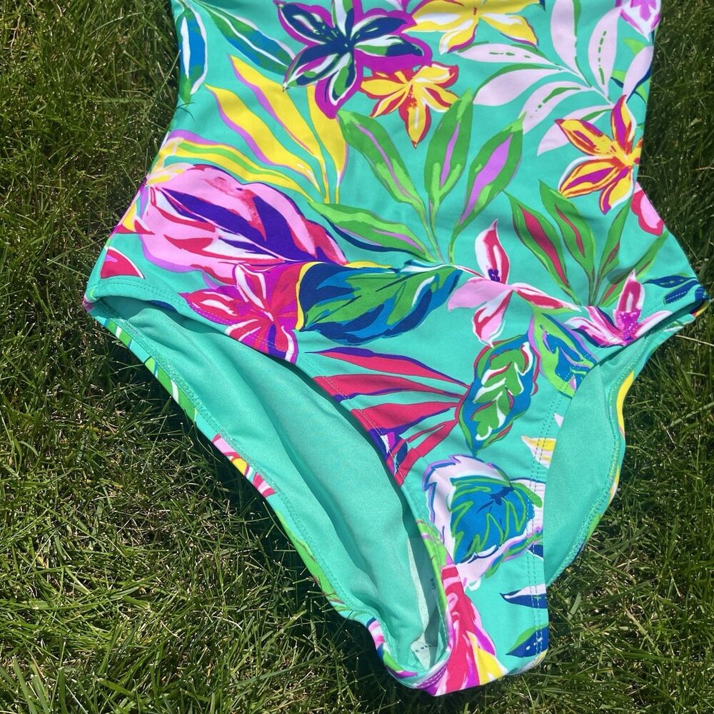Stella Parker Floral Ruffle One Piece Swimsuit Tropical KL3TM16 NWT‎ $108 Small - Picture 7 of 8